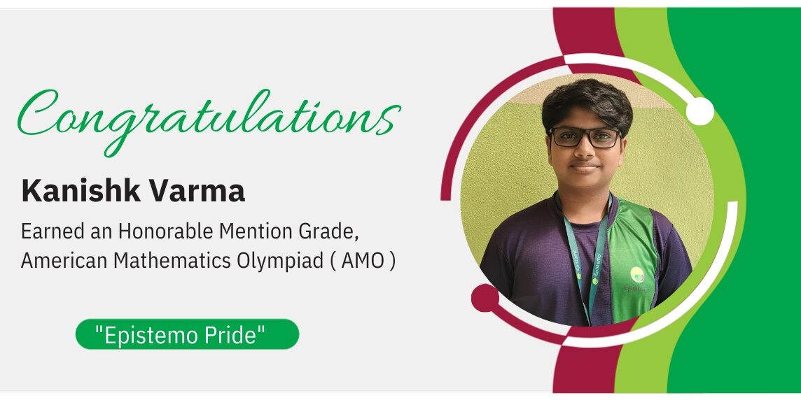 Award announcement banner for Kanishk Varma celebrating his Honorable Mention in the AMO tournament.